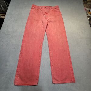 Levis 501 Jeans Mens 32x29 Red Denim Straight Leg Distressed Button Fly